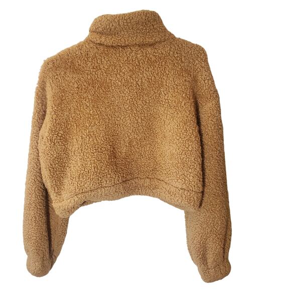 Shein Brown Cropped Sherpa Teddy Button Front Jacket Size XS - Picture 2 of 5